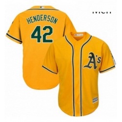 Mens Majestic Oakland Athletics 42 Dave Henderson Replica Gold Alternate 2 Cool Base MLB Jersey