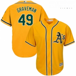 Mens Majestic Oakland Athletics 49 Kendall Graveman Replica Gold Alternate 2 Cool Base MLB Jersey 