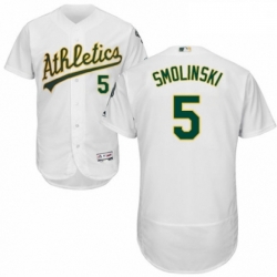 Mens Majestic Oakland Athletics 5 Jake Smolinski White Home Flex Base Authentic Collection MLB Jersey