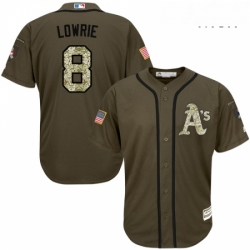 Mens Majestic Oakland Athletics 8 Jed Lowrie Authentic Green Salute to Service MLB Jersey