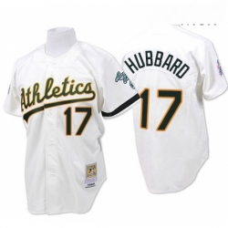 Mens Mitchell and Ness Oakland Athletics 17 Glenn Hubbard Authentic White Throwback MLB Jersey