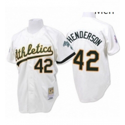 Mens Mitchell and Ness Oakland Athletics 42 Dave Henderson Replica White Throwback MLB Jersey