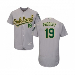 Mens Oakland Athletics 19 Josh Phegley Grey Road Flex Base Authentic Collection Baseball Jersey