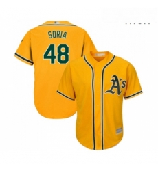 Mens Oakland Athletics 48 Joakim Soria Replica Gold Alternate 2 Cool Base Baseball Jersey 