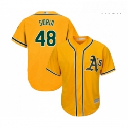 Mens Oakland Athletics 48 Joakim Soria Replica Gold Alternate 2 Cool Base Baseball Jersey 