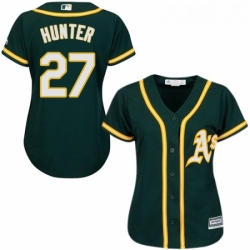 Womens Majestic Oakland Athletics 27 Catfish Hunter Replica Green Alternate 1 Cool Base MLB Jersey