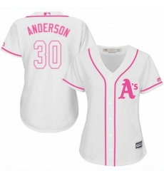 Womens Majestic Oakland Athletics 30 Brett Anderson Authentic White Fashion Cool Base MLB Jersey 