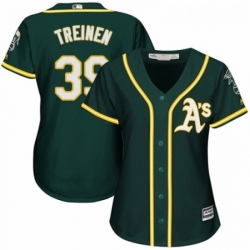 Womens Majestic Oakland Athletics 39 Blake Treinen Authentic Green Alternate 1 Cool Base MLB Jersey 