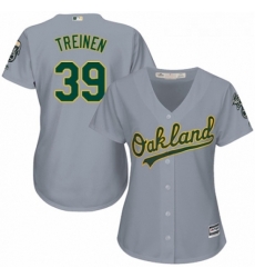 Womens Majestic Oakland Athletics 39 Blake Treinen Replica Grey Road Cool Base MLB Jersey 