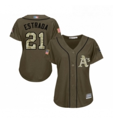 Womens Oakland Athletics 21 Marco Estrada Authentic Green Salute to Service Baseball Jersey 