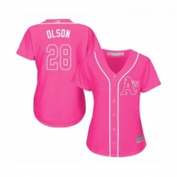 Womens Oakland Athletics 28 Matt Olson Replica Pink Fashion Cool Base Baseball Jersey 