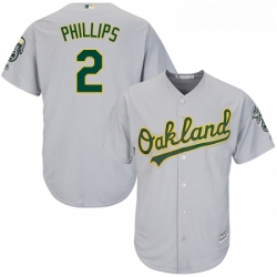 Youth Majestic Oakland Athletics 2 Tony Phillips Replica Grey Road Cool Base MLB Jersey