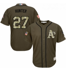 Youth Majestic Oakland Athletics 27 Catfish Hunter Authentic Green Salute to Service MLB Jersey