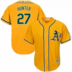 Youth Majestic Oakland Athletics 27 Catfish Hunter Replica Gold Alternate 2 Cool Base MLB Jersey