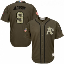 Youth Majestic Oakland Athletics 9 Reggie Jackson Replica Green Salute to Service MLB Jersey