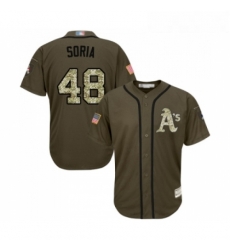 Youth Oakland Athletics 48 Joakim Soria Authentic Green Salute to Service Baseball Jersey 