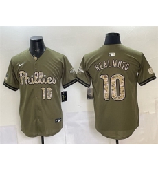 Men Philadelphia Phillies  10 J T  Realmuto Olive 2026 Armed Forces Day Stitched Baseball Jersey
