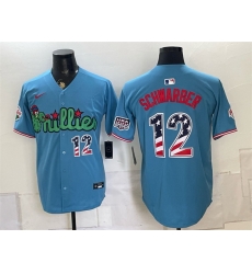 Men Philadelphia Phillies 12 Kyle Schwarber Blue Phanatic USA 250 Fourth of July Stitched Baseball Jersey Men Philadelphia Phillies 12 Kyle Schwarber Blue Phanatic USA 250 Fourth of July Stitched Baseball Jersey