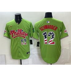 Men Philadelphia Phillies 12 Kyle Schwarber Green Phanatic USA 250 Fourth of July Stitched Baseball Jersey Men Philadelphia Phillies 12 Kyle Schwarber Green Phanatic USA 250 Fourth of July Stitched Baseball Jersey