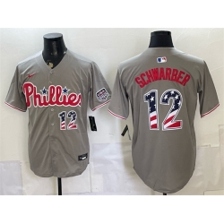 Men Philadelphia Phillies  12 Kyle Schwarber Grey USA 250 Fourth of July Home Stitched Baseball Jersey