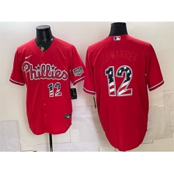 Men Philadelphia Phillies  12 Kyle Schwarber Red USA 250 Fourth of July Home Stitched Baseball Jersey