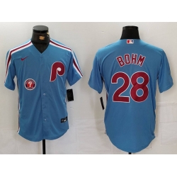 Men Philadelphia Phillies 28 Alec Bohm Blue Cool Base Stitched Jersey 1