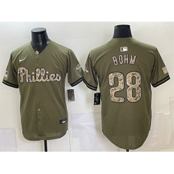 Men Philadelphia Phillies  28 Alec Bohm Olive 2026 Armed Forces Day Stitched Baseball Jersey