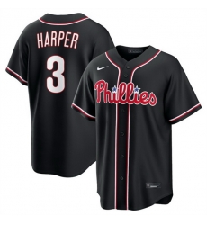 Men Philadelphia Phillies 3 Bryce Harper 2026 Fashion Replica Black Out Stitched Baseball Jersey Men Philadelphia Phillies 3 Bryce Harper 2026 Fashion Replica Black Out Stitched Baseball Jersey