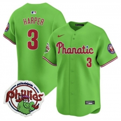 Men Philadelphia Phillies 3 Bryce Harper Green With Patch Stitched Jersey