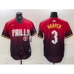 Men Philadelphia Phillies 3 Bryce Harper Red 2024 City Connect Limited Stitched Jersey 1