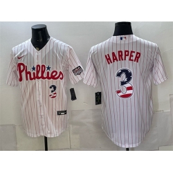 Men Philadelphia Phillies  3 Bryce Harper White USA 250 Fourth of July Home Stitched Baseball Jersey