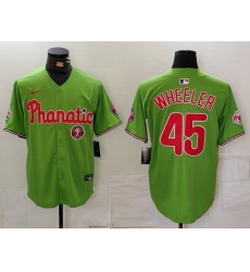 Men Philadelphia Phillies 45 Zack Wheeler Green With Patch Stitched Jersey 2