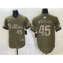 Men Philadelphia Phillies  45 Zack Wheeler Olive 2026 Armed Forces Day Stitched Baseball Jersey