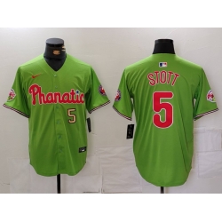 Men Philadelphia Phillies 5 Bryson Stott Green With Patch Stitched Jersey 3