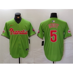 Men Philadelphia Phillies 5 Bryson Stott Green With Patch Stitched Jersey