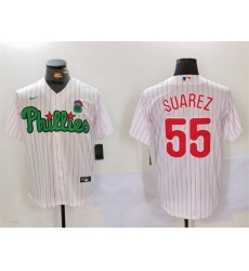 Men Philadelphia Phillies 55 Ranger Suarez White Green Cool Base Stitched Jersey