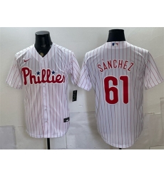 Men Philadelphia Phillies  61 Cristopher S%C3%A1nchez White Cool Base Stitched Jersey