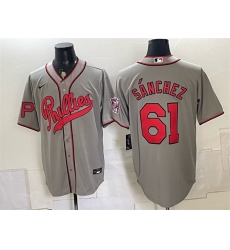 Men Philadelphia Phillies 61 Cristopher Sannchez Gray 2026 Field of Dreams Stadium Stitched Baseball Jersey Men Philadelphia Phillies 61 Cristopher Sannchez Gray 2026 Field of Dreams Stadium Stitched Baseball Jersey