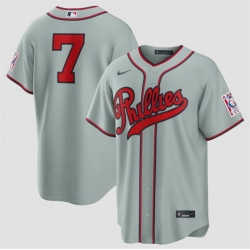 Men Philadelphia Phillies  7 Trea Turner Gray 2026 Field of Dreams Stadium Stitched Baseball Jersey