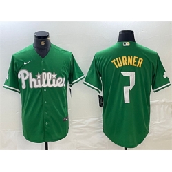 Men Philadelphia Phillies 7 Trea Turner Green 2024 City Connect Stitched Jersey