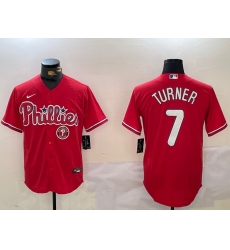 Men Philadelphia Phillies 7 Trea Turner Red Cool Base Stitched Jersey