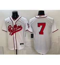 Men Philadelphia Phillies 7 Trea Turner White 2026 Field of Dreams Stadium Stitched Baseball Jersey Men Philadelphia Phillies 7 Trea Turner White 2026 Field of Dreams Stadium Stitched Baseball Jersey