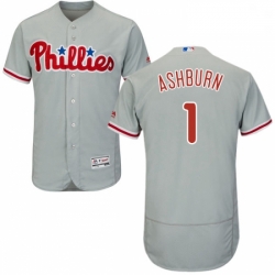 Mens Majestic Philadelphia Phillies 1 Richie Ashburn Grey Road Flex Base Authentic Collection MLB Jersey