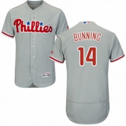 Mens Majestic Philadelphia Phillies 14 Jim Bunning Grey Road Flex Base Authentic Collection MLB Jersey