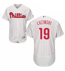 Mens Majestic Philadelphia Phillies 19 Greg Luzinski White Home Flex Base Authentic Collection MLB Jersey