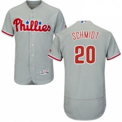 Mens Majestic Philadelphia Phillies 20 Mike Schmidt Grey Road Flex Base Authentic Collection MLB Jersey