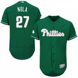 Mens Majestic Philadelphia Phillies 27 Aaron Nola Green Celtic Flexbase Authentic Collection MLB Jersey