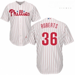 Mens Majestic Philadelphia Phillies 36 Robin Roberts Replica WhiteRed Strip Home Cool Base MLB Jersey