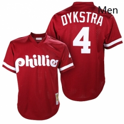 Mens Mitchell and Ness 1991 Philadelphia Phillies 4 Lenny Dykstra Authentic Red Throwback MLB Jersey 