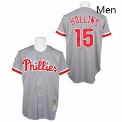 Mens Mitchell and Ness Philadelphia Phillies 15 Dave Hollins Authentic Grey Throwback MLB Jersey